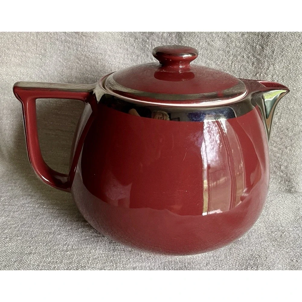 MCM Hall's Superior Quality Kitchenware Maroon Silver LRG Coffee Pot 10 Cup Tea